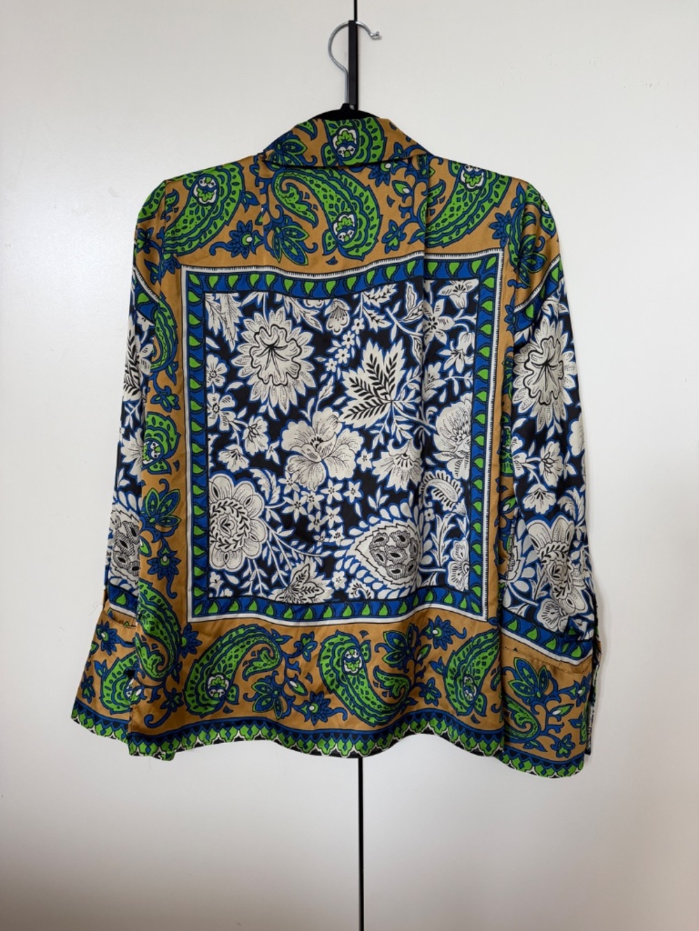 Zara Printed Matching Set NWT L Blouse + Wide Leg Pants Blue Green Paisley - Picture 6 of 8